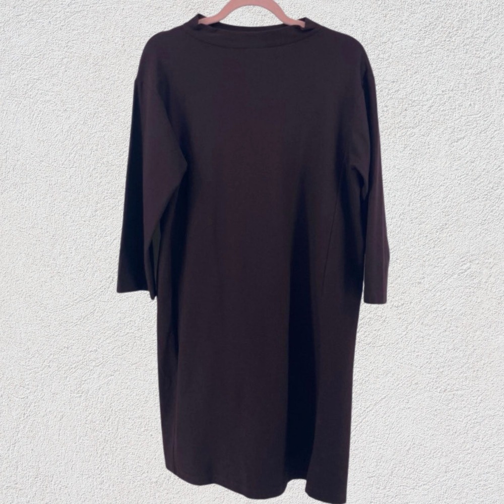Eileen Fisher Small Maroon Knit Shift Dress Minimalist Modest 3/4 Sleeve Stretch